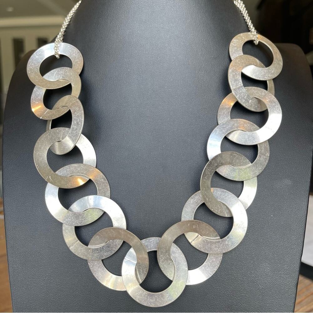 Ikita Paris Chunky Geometric Circle Stainless Steel Statement Necklace 22-24”
